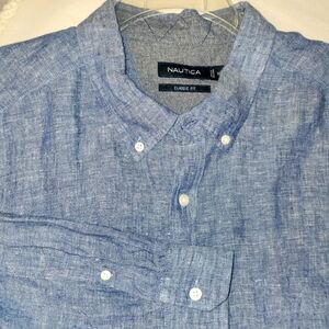 Nautica Men's Linen Classic Fit Long Sleeve Shirt Size XX Large Blue